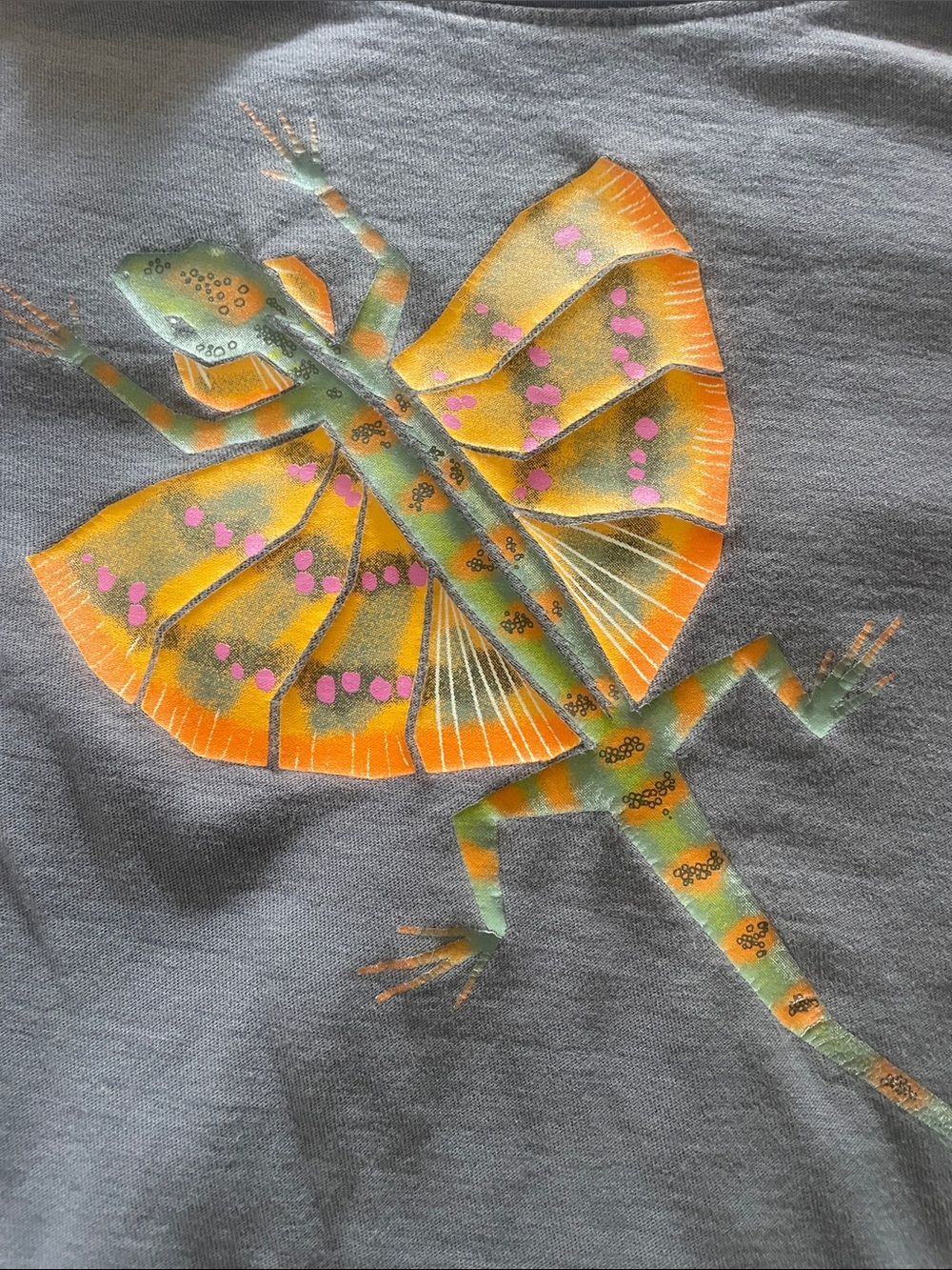 Tea Collection Frilled Lizard Tee - Gray with Green, Orange & Pink